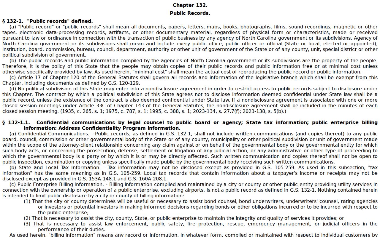 Dobbins Heights criminal records North Carolina Public Records Law