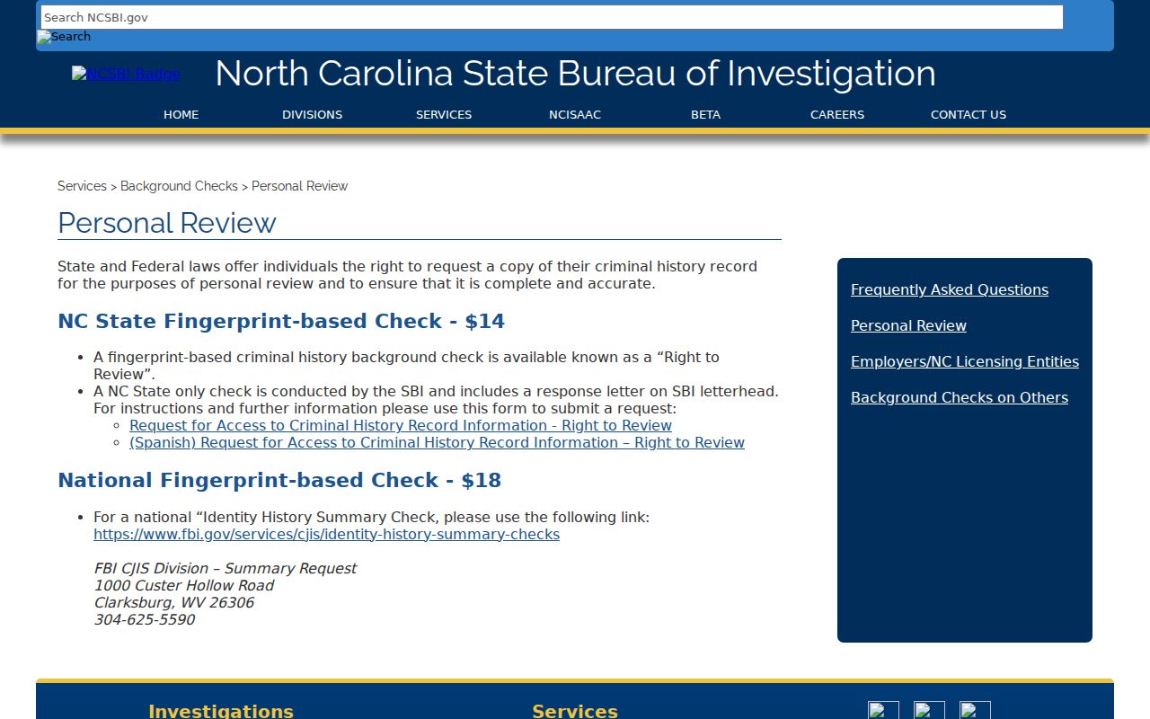 Richmond County criminal record NCSBI Right to Review process