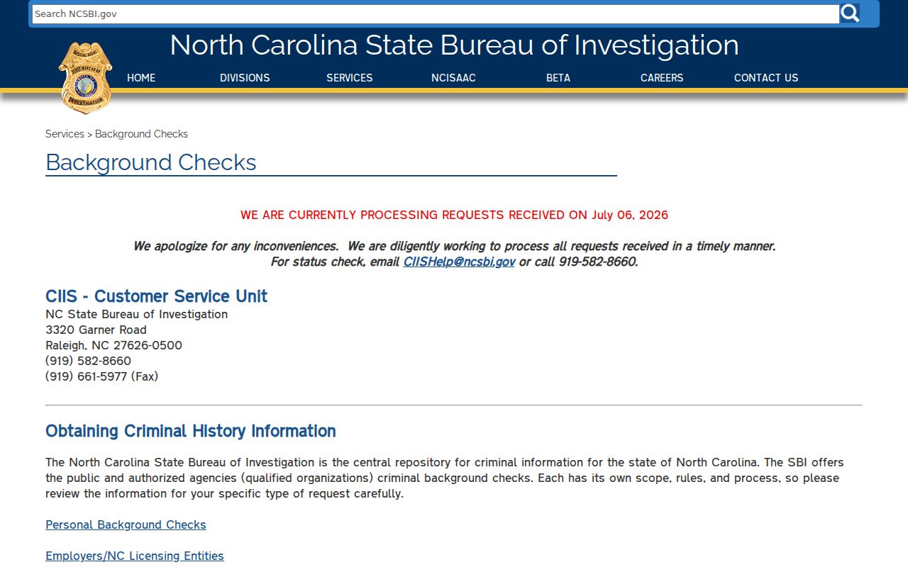 Richmond County criminal history official NCSBI background check choices
