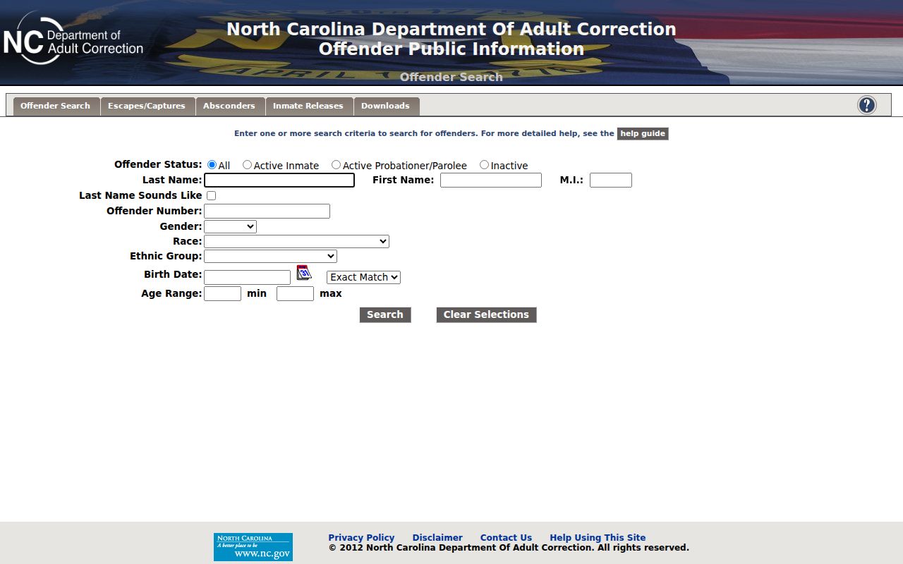 Richmond County arrest search fallback in NCDAC offender records