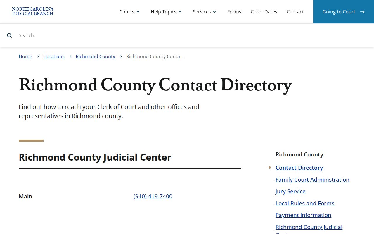Richmond County court case contact directory
